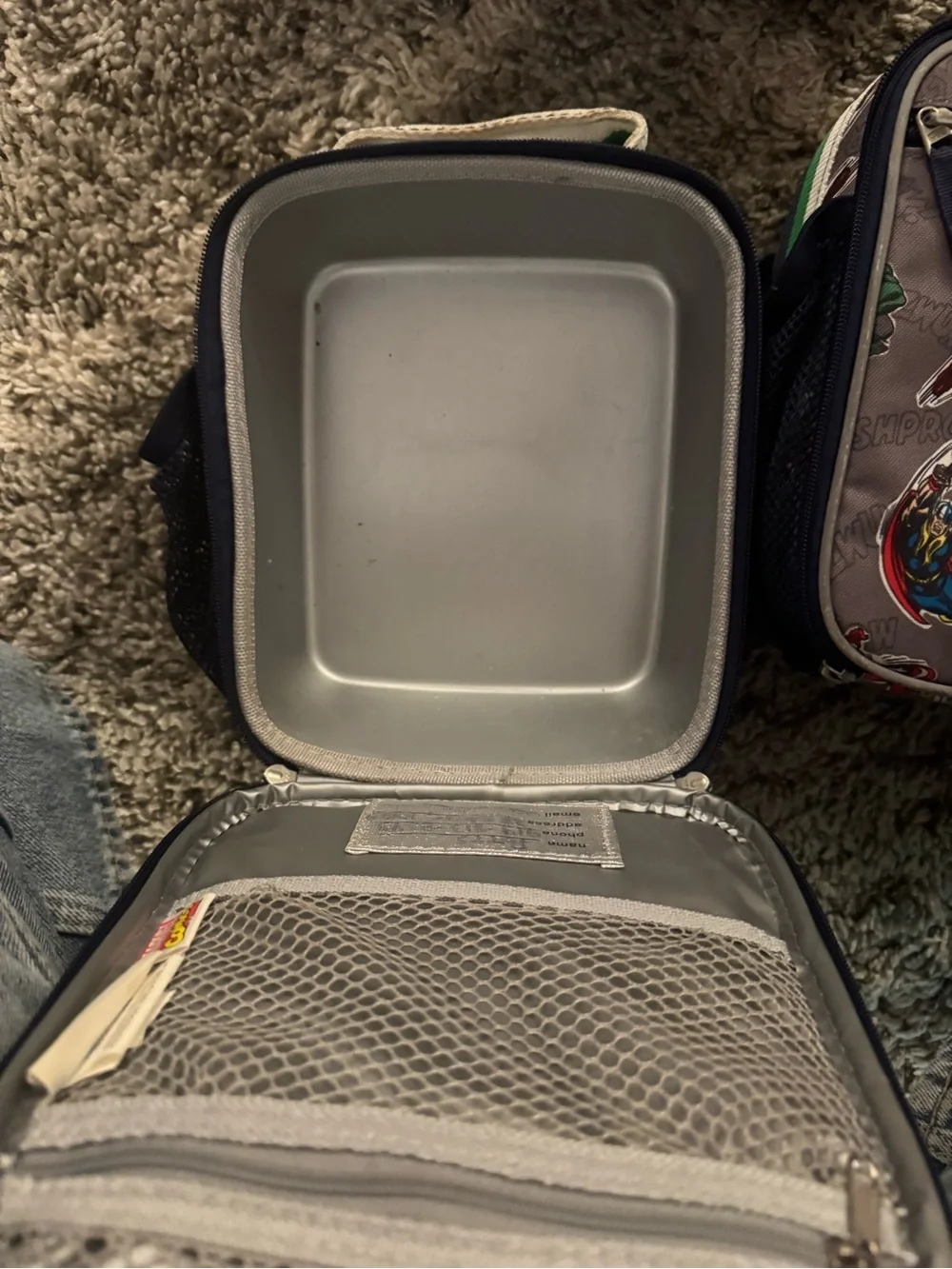 Pottery Barn Kids large Gray Marvel Superhero Backpack and Lunch Boxes